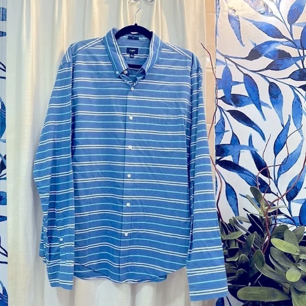 Men’s J. Crew Striped 100% Cotton Slim Fit Long Sleeve Button Down Size XL